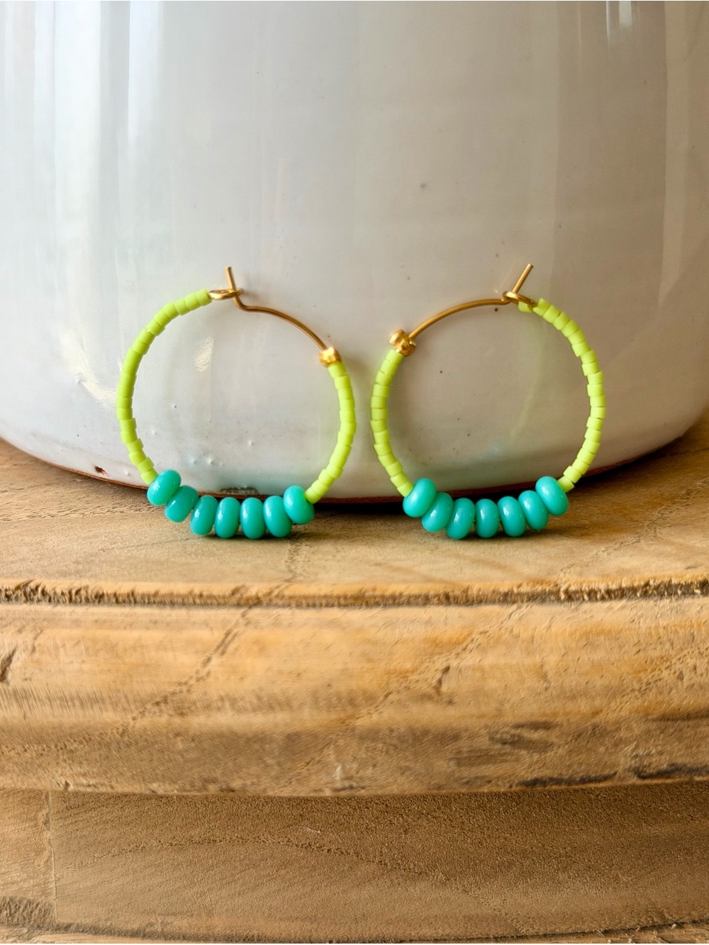 Chunky Turquoise and Green Hoop Earrings